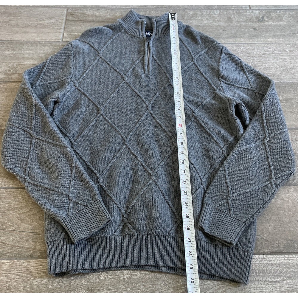 Ralph Lauren Chaps Sweater Adult Medium Gray Quarter Zip Sweater Diamond Knit - Picture 3 of 5